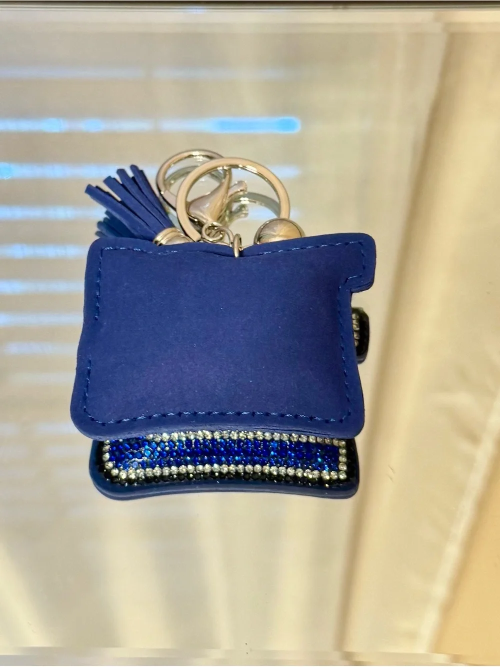 New NY Blue Crystal Embellished Keychain